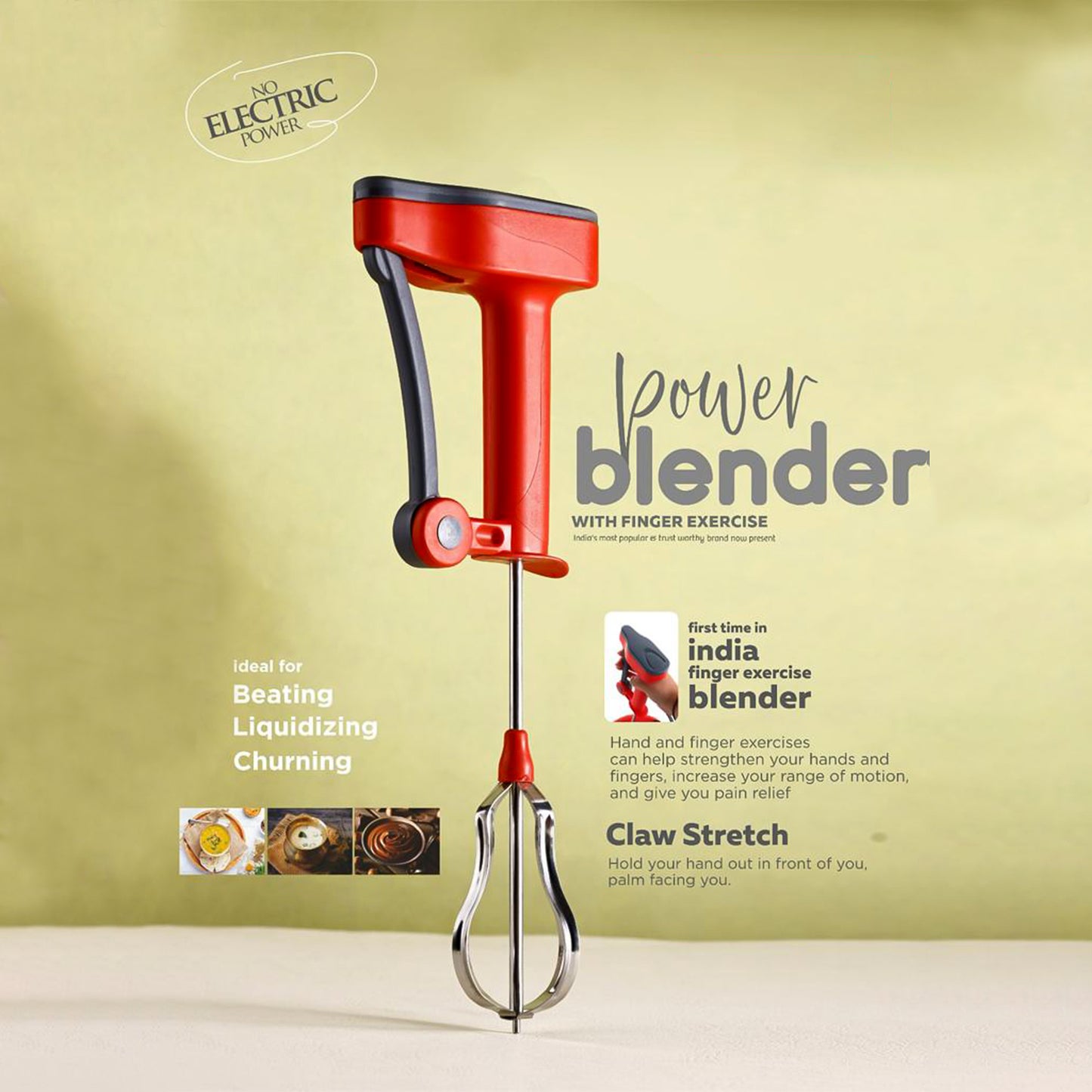 Multi-Function Power Blender β Handheld Manual Blender with Stainless Steel Whisk for Beating, Mixing, and Churning