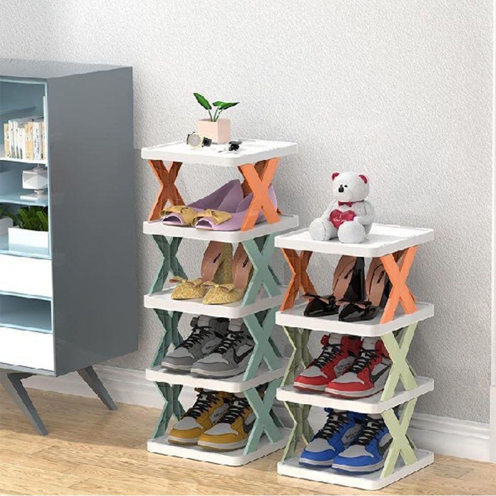 Multi-Purpose 4 Layer Stackable Shoe Rack with Adjustable Slots