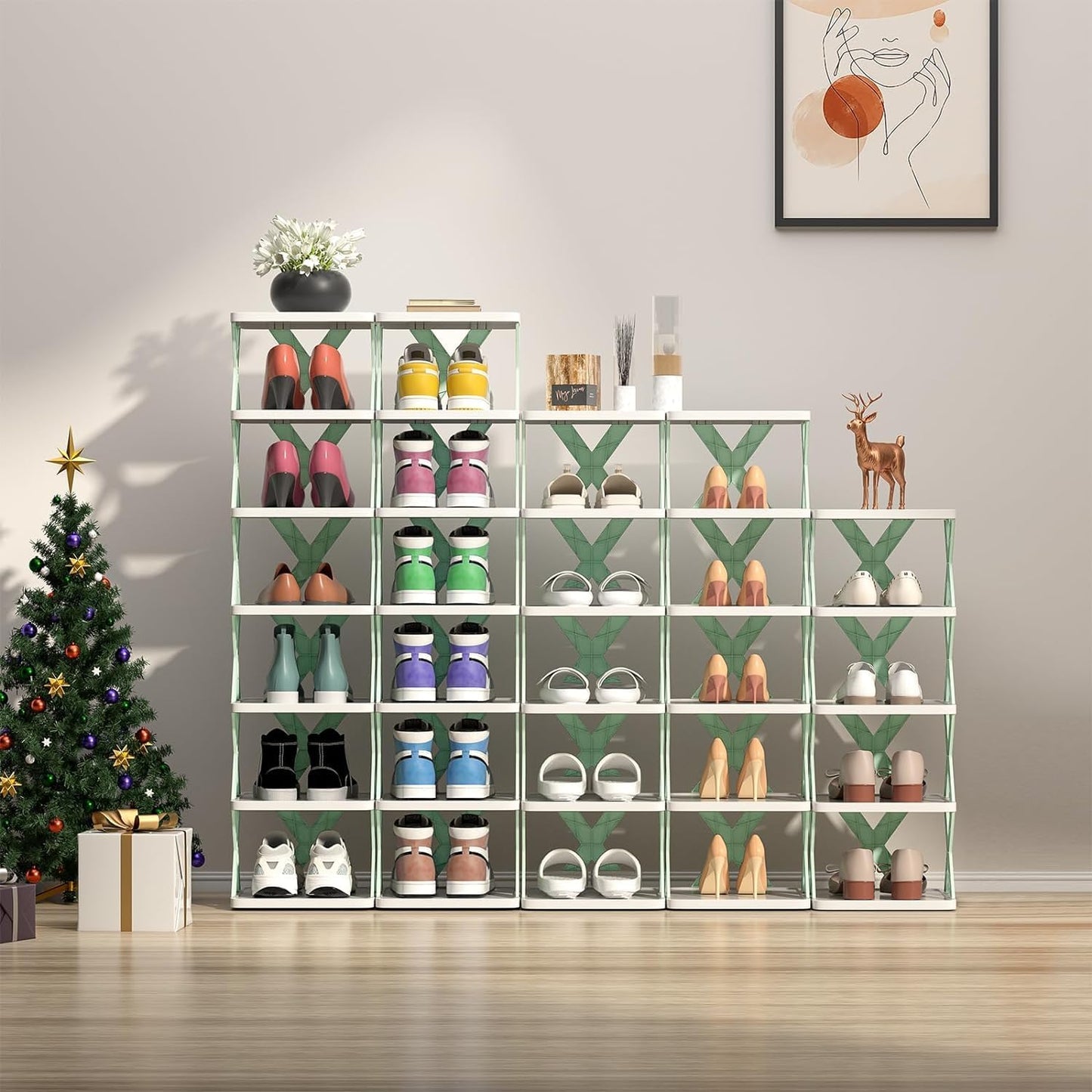 Multi-Purpose 4 Layer Stackable Shoe Rack with Adjustable Slots