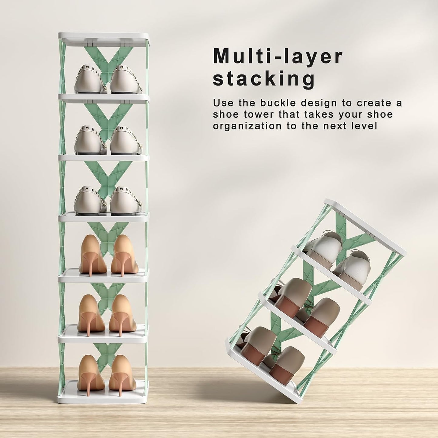 Multi-Purpose 4 Layer Stackable Shoe Rack with Adjustable Slots