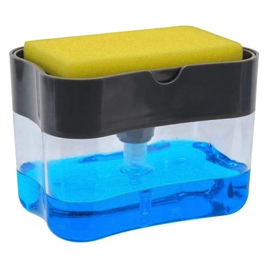 2-in-1 Liquid Soap Dispenser with Sponge Holder | Sink Caddy Organizer for Kitchen Countertop – Easy Pump Design & Anti-Slip Base