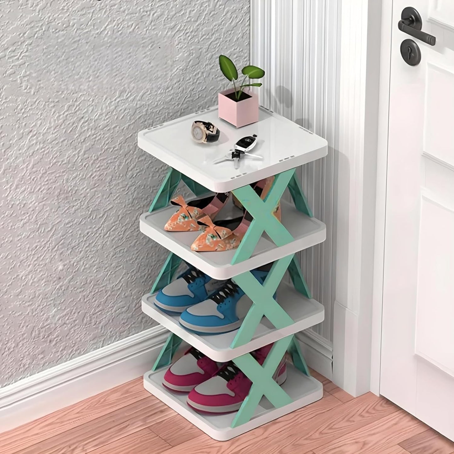 Multi-Purpose 4 Layer Stackable Shoe Rack with Adjustable Slots