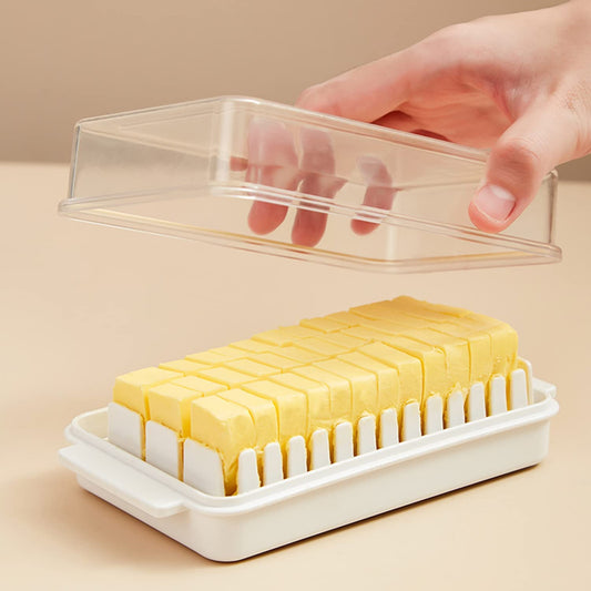 Butter Storage Box with Built-in Slicer β Transparent Plastic Butter Organizer & Dispenser for Kitchen and Refrigerator (1 Pc)