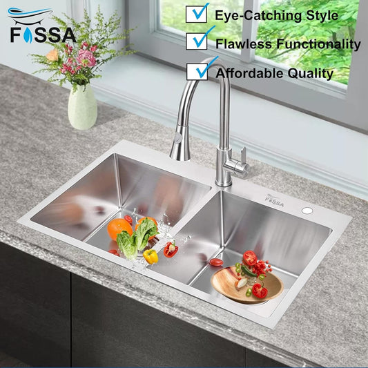 Double Bowl Handmade Stainless Steel Kitchen Sink With Tap Hole