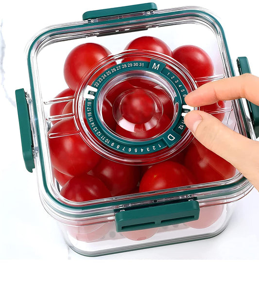 Airtight Kitchen Storage Containers Set of 3 | With Time & Date Dial Lid | 2100ml + 1400ml + 700ml | BPA-Free Refrigerator Organizer Bins (Dark Green)