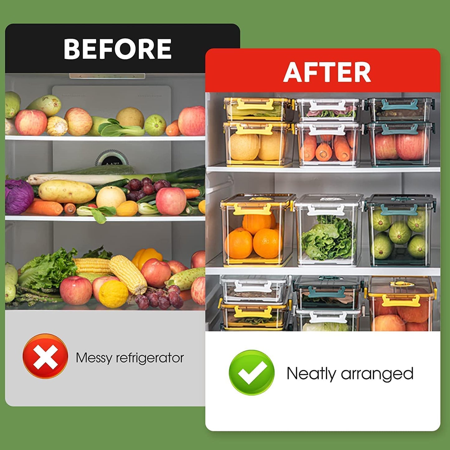 Airtight Kitchen Storage Containers Set of 3 | With Time & Date Dial Lid | 2100ml + 1400ml + 700ml | BPA-Free Refrigerator Organizer Bins (Dark Green)