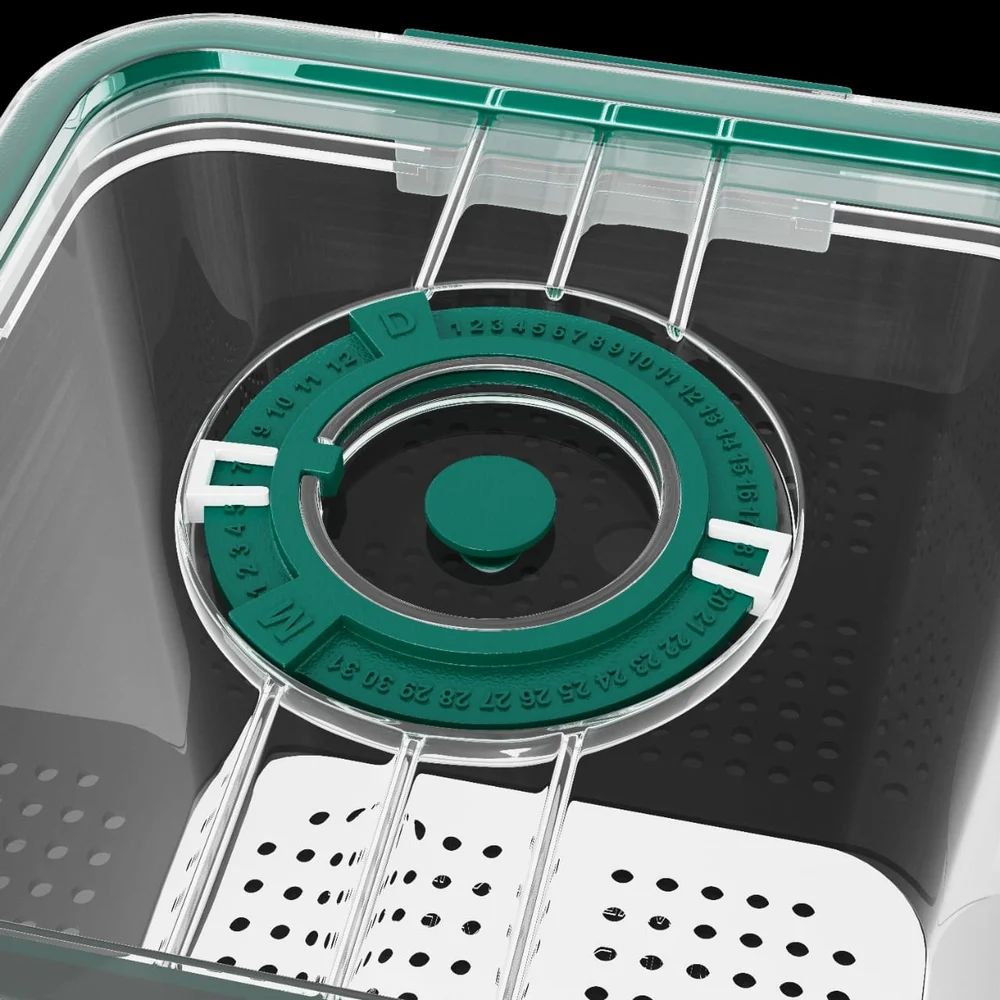 Airtight Kitchen Storage Containers Set of 3 | With Time & Date Dial Lid | 2100ml + 1400ml + 700ml | BPA-Free Refrigerator Organizer Bins (Dark Green)