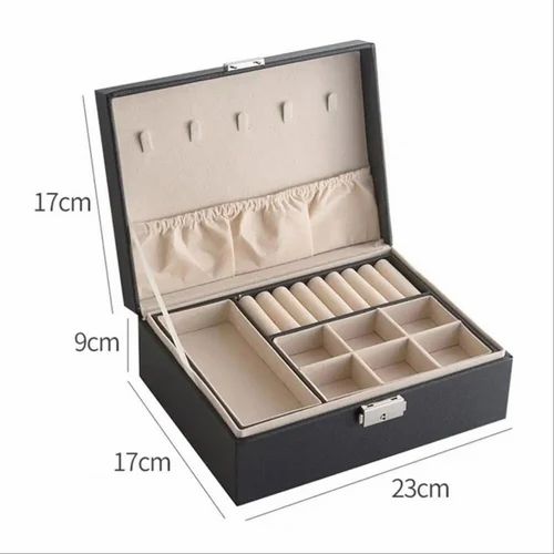 Black PU Leather Jewellery Box – Double Layer Travel Organizer for Rings, Earrings, Necklaces & Bracelets