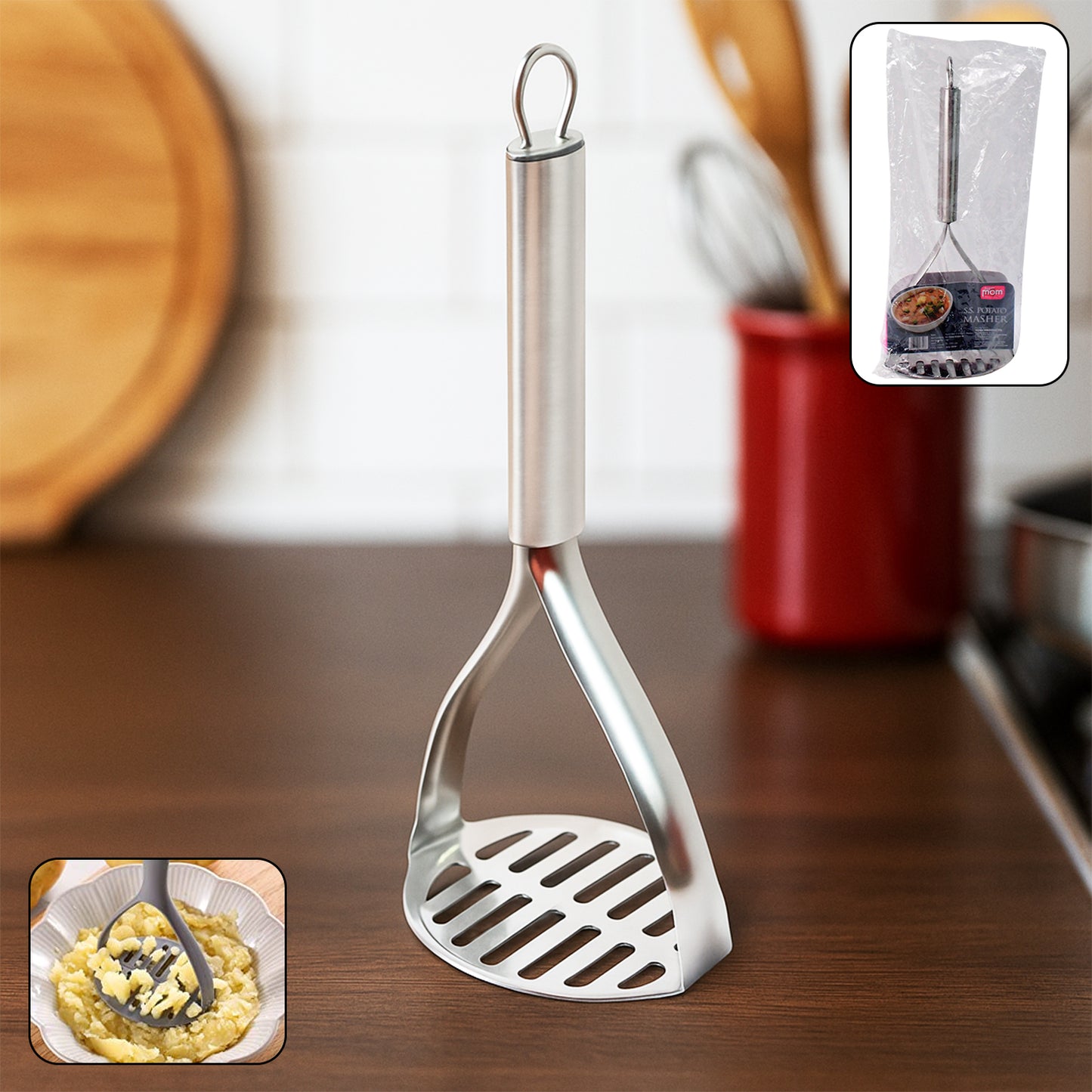Stainless Steel Potato Masher with Stylish Handle – Heavy Duty, Easy Grip & Durable Kitchen Tool for Perfect Mashing