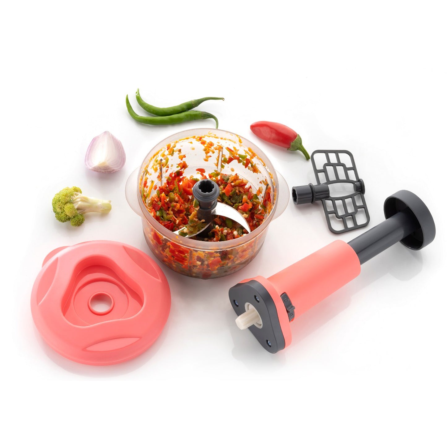 2-in-1 Push Chopper 800ml | Manual Handheld Food Chopper with Stainless Steel Blades | Quick & Powerful Vegetable, Fruit & Herb Cutter