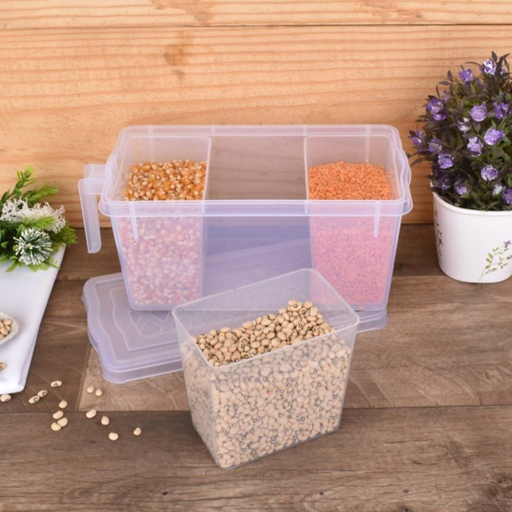 Fridge Storage Container (Pack of 1) | Transparent Organizer with Handle, Lid & 3 Bins |
