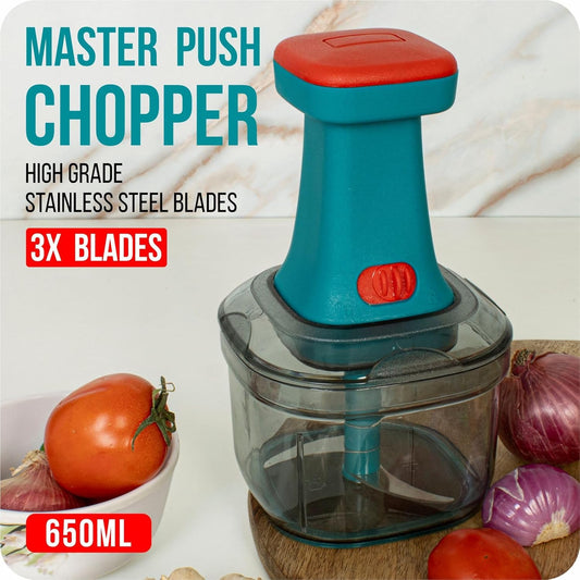 Manual Hand Press Push Chopper with Stainless Steel Blades for Effortless Chopping Vegetables & Fruits (650 ml, Plastic)