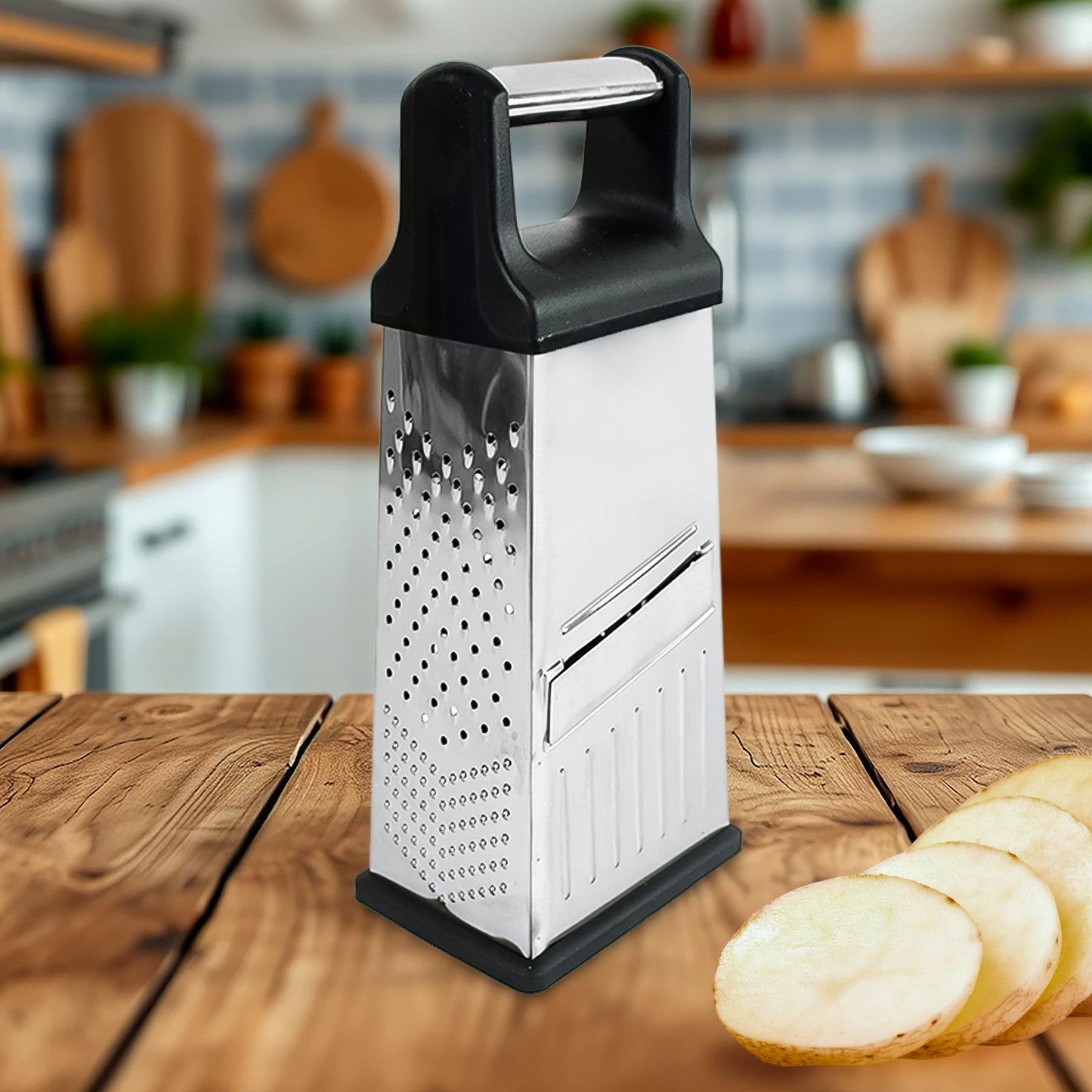 5-in-1 Master Stainless Steel Multipurpose Slicer & Grater – Premium Box Grater with Anti-Slip Base and Ergonomic Handle | Perfect for Cheese, Vegetables, Coconut, Fruits, Ginger & More