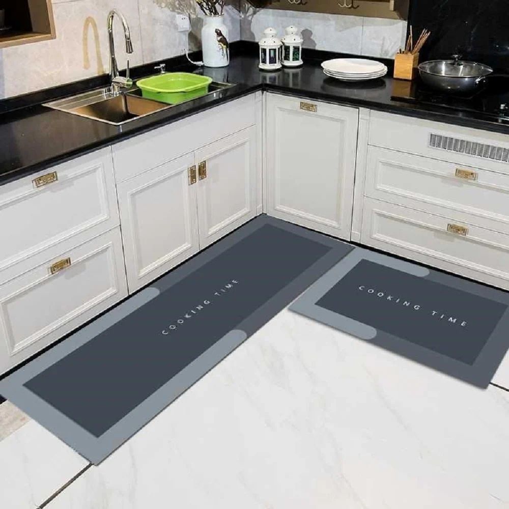 Kitchen Floor Mat Set of 2 (40×60 cm + 40×120 cm) | Anti-Slip Rubber Backing, Super Absorbent Microfiber | Washable Kitchen Rugs for Home, Bedroom, Laundry & Entrance