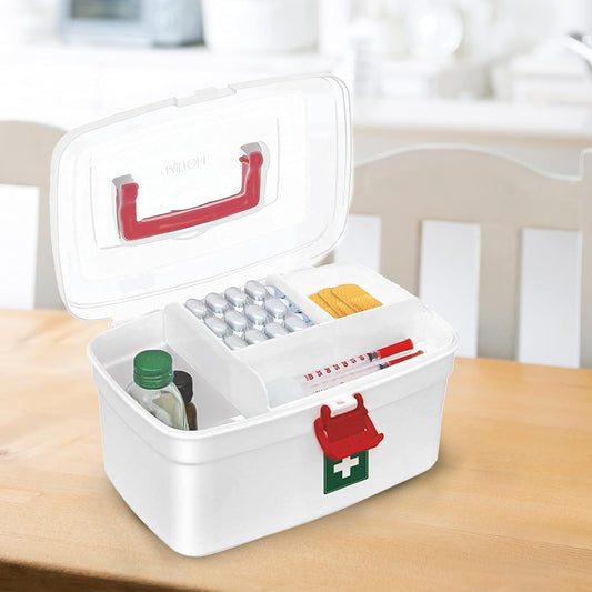 Plastic Medicine Box | First Aid Organizer with Handle, Detachable Tray & Lockable Lid | Portable Medical Utility Cabinet (White, 2.5L)