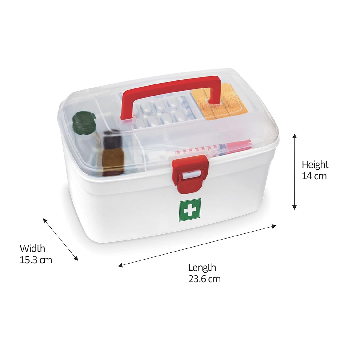 Plastic Medicine Box | First Aid Organizer with Handle, Detachable Tray & Lockable Lid | Portable Medical Utility Cabinet (White, 2.5L)