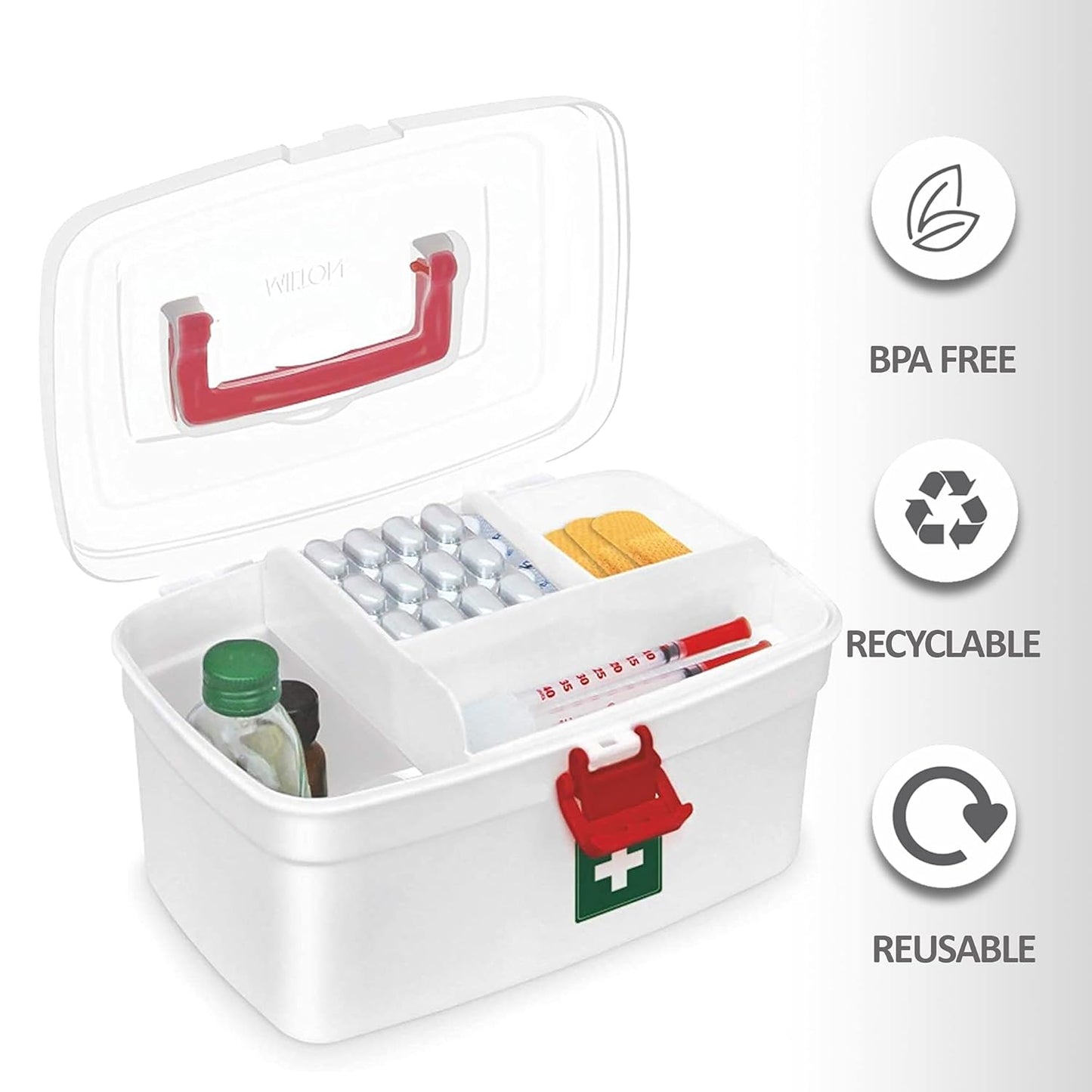 Plastic Medicine Box | First Aid Organizer with Handle, Detachable Tray & Lockable Lid | Portable Medical Utility Cabinet (White, 2.5L)