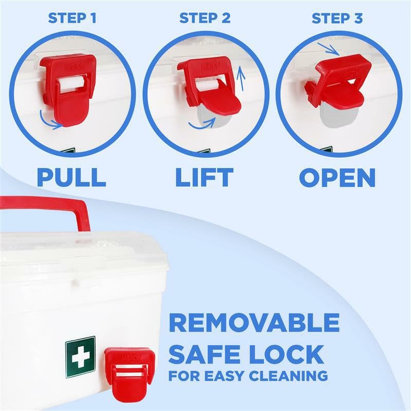 Plastic Medicine Box | First Aid Organizer with Handle, Detachable Tray & Lockable Lid | Portable Medical Utility Cabinet (White, 2.5L)