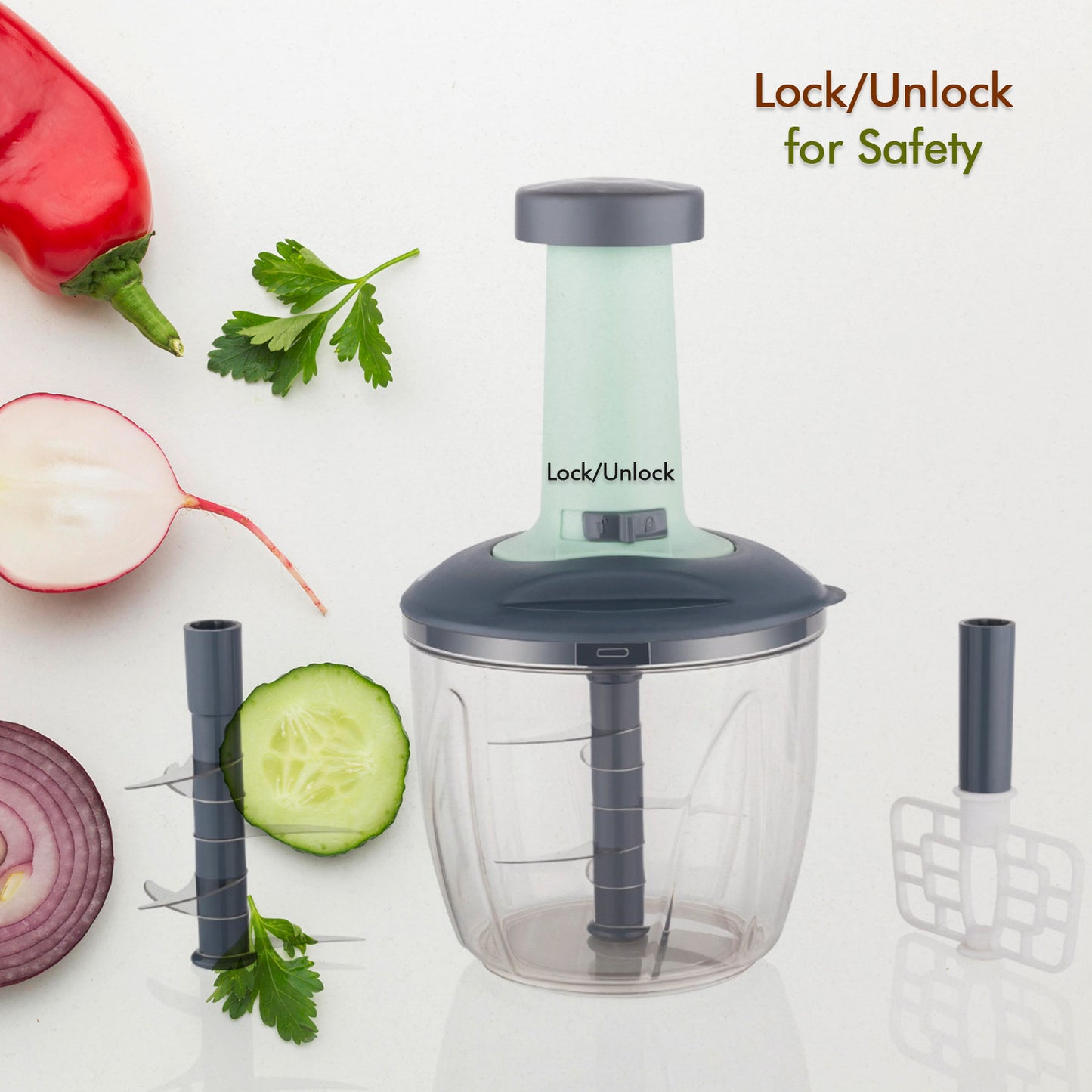 2-in-1 Push-Up Vegetable Chopper & Blender – 1100 ML | 6 Sharp Stainless Steel Blades