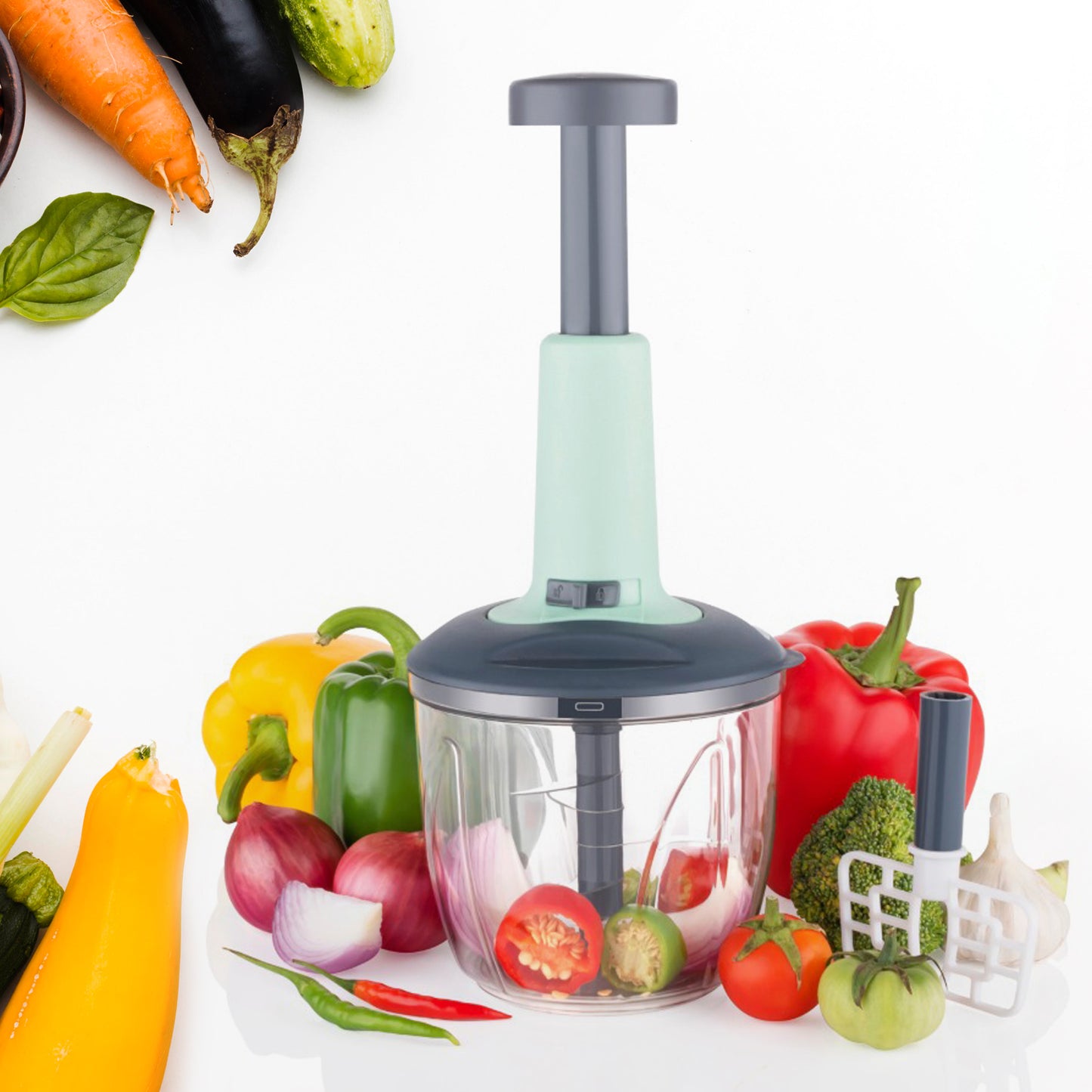 2-in-1 Push-Up Vegetable Chopper & Blender – 1100 ML | 6 Sharp Stainless Steel Blades