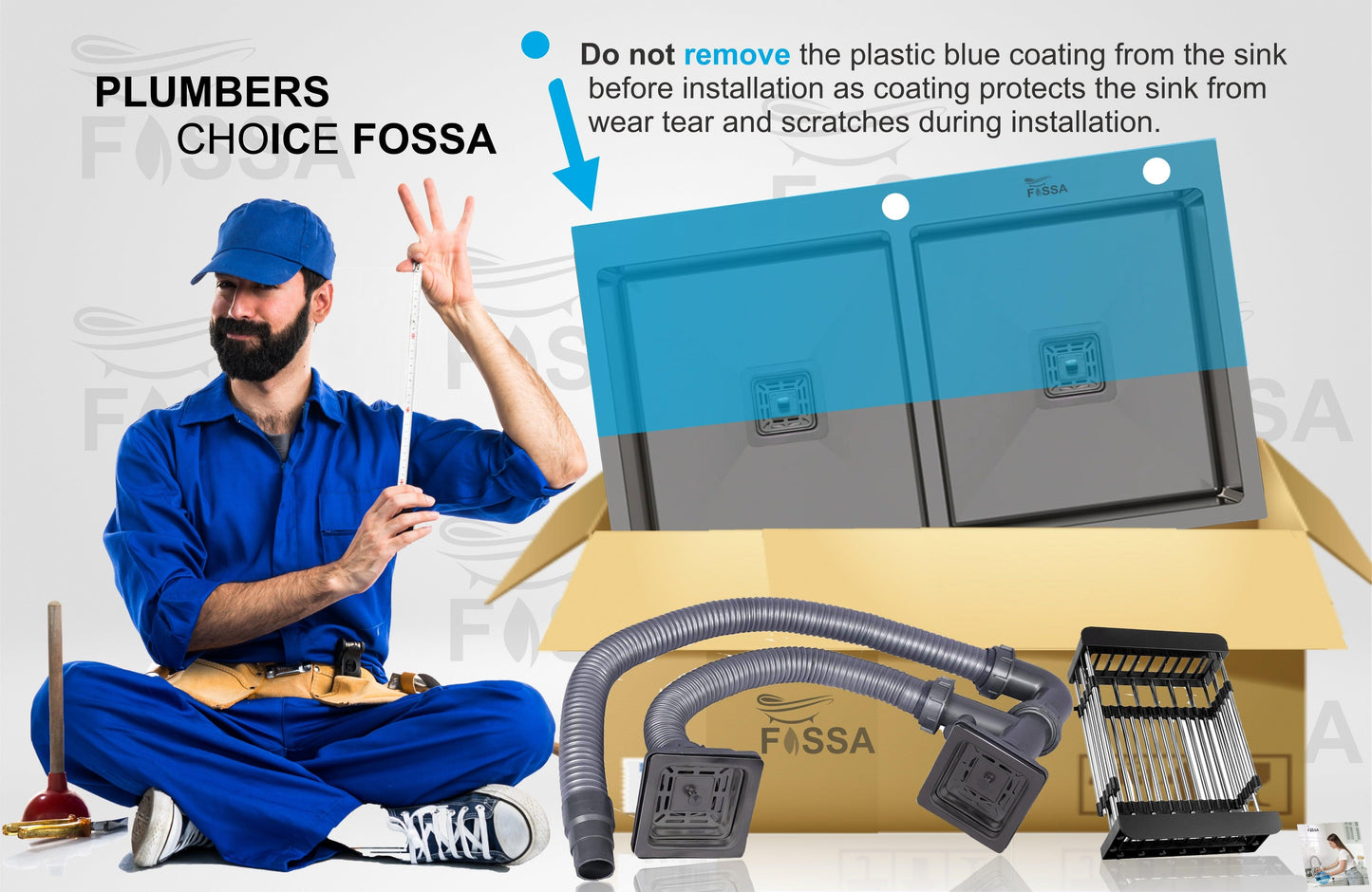 Fossa 45"x20"x10" Double Bowl With Tap Hole 304 Grade Stainless Steel Handmade Kitchen Sink Matte Finish Black