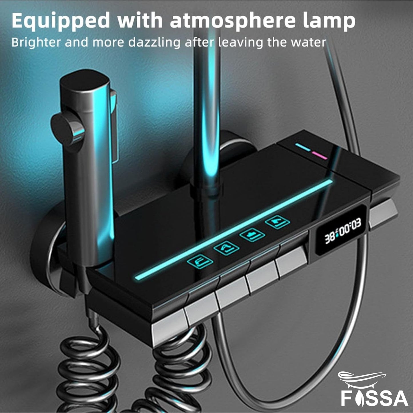 Digital Thermostatic Rainfall Shower System | 4-Function Brass Shower Set with LED Temperature Display & Adjustable Hand Shower