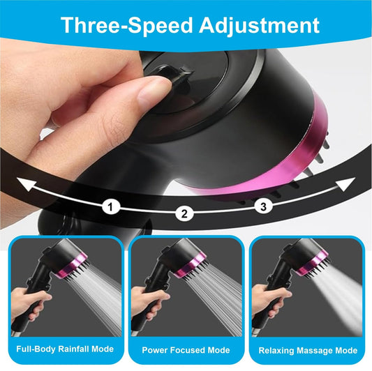 Fossa Snow Shower Head with Filter, High Pressure Shower Head Water Saving, Massage Hand Shower with 3+1 Jet Types, Rain Shower Head with Stop Function (Pink)