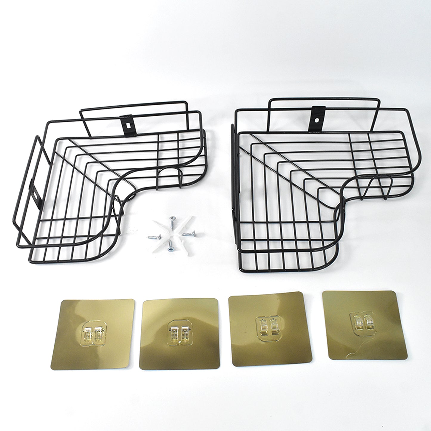 Metal Shower Shelf Without Drilling β 2 Pieces Bathroom Organizer with 4 Adhesive Hooks | Rustproof Corner Storage Rack