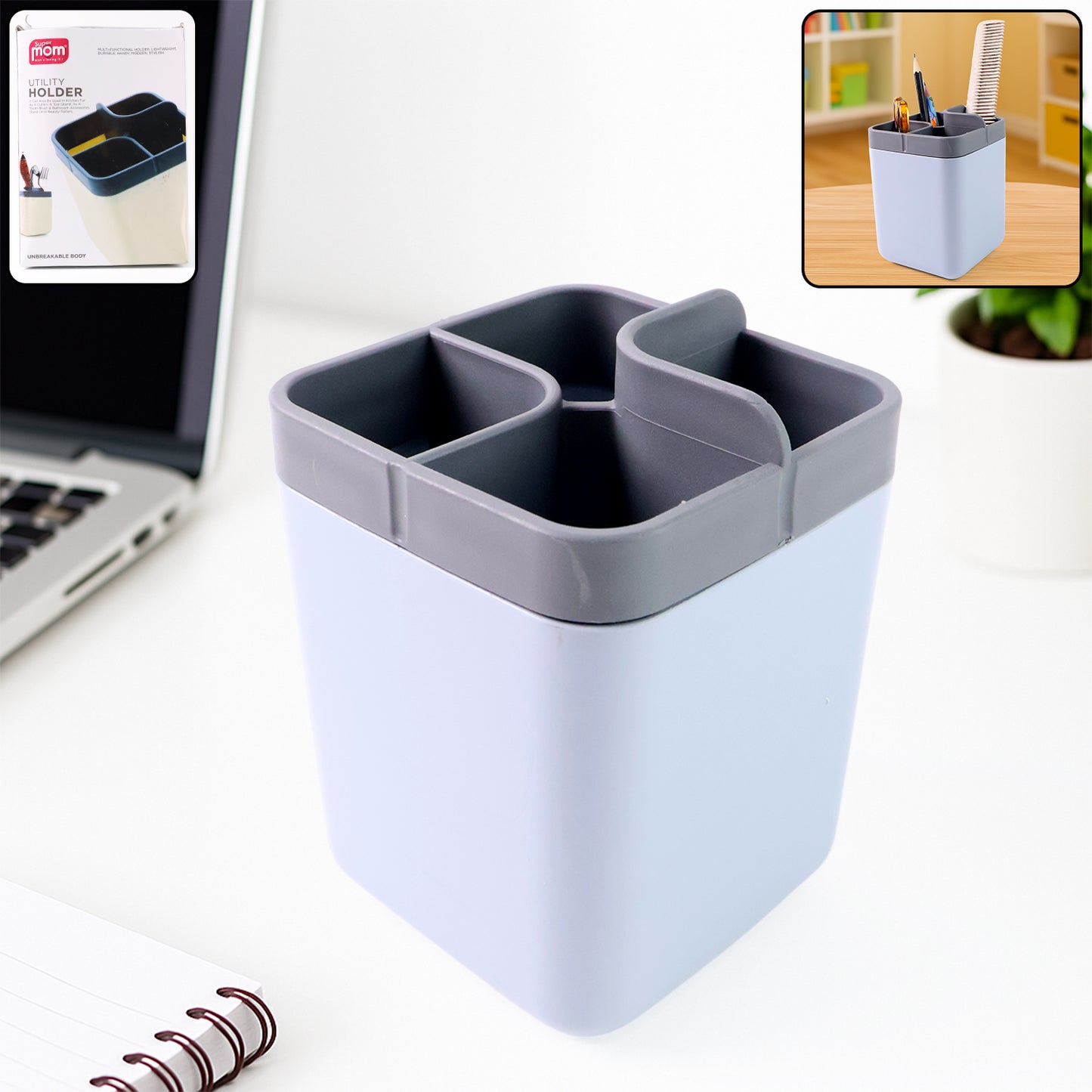 Multi-Compartment Desk Organizer Utility Holder β 4-Section Plastic Storage Container