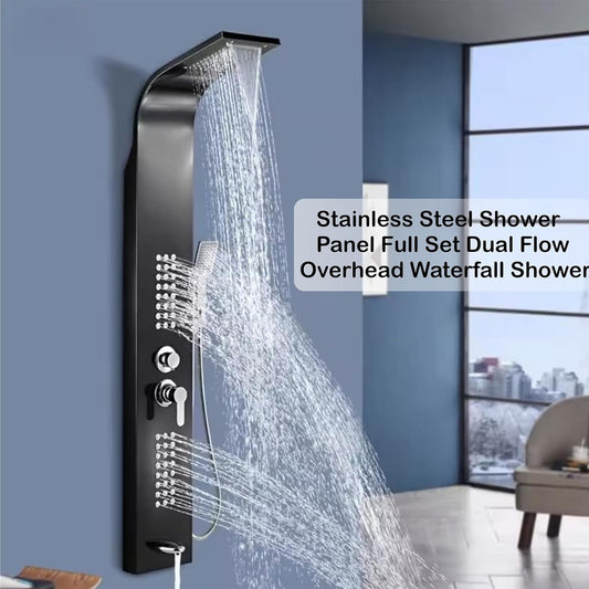 6-in-1 Stainless Steel Shower Panel β Matte Black