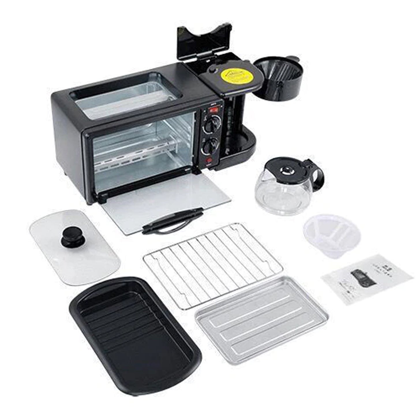 3-in-1 Breakfast Maker | Portable Toaster Oven, Grill Pan & Coffee Maker | Complete Breakfast Station for Home