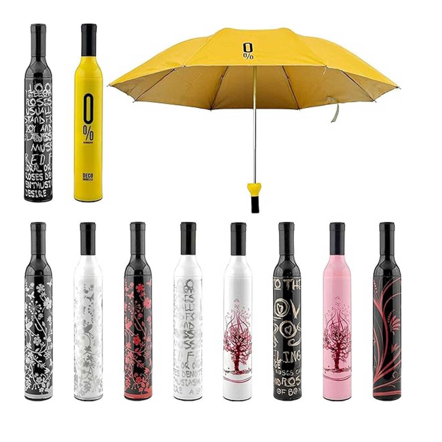 Pocket Folding Wine Bottle Umbrella – 16 Ribs Super-Strength Windproof & Rainproof Umbrella | Stylish Compact Travel Umbrella with Case