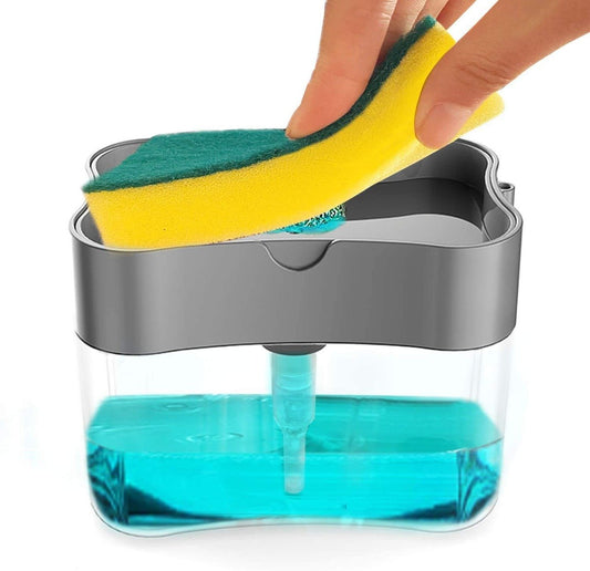 2-in-1 Liquid Soap Dispenser with Sponge Holder | Sink Caddy Organizer for Kitchen Countertop – Easy Pump Design & Anti-Slip Base
