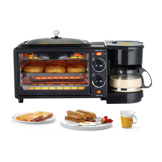 3-in-1 Breakfast Maker | Portable Toaster Oven, Grill Pan & Coffee Maker | Complete Breakfast Station for Home