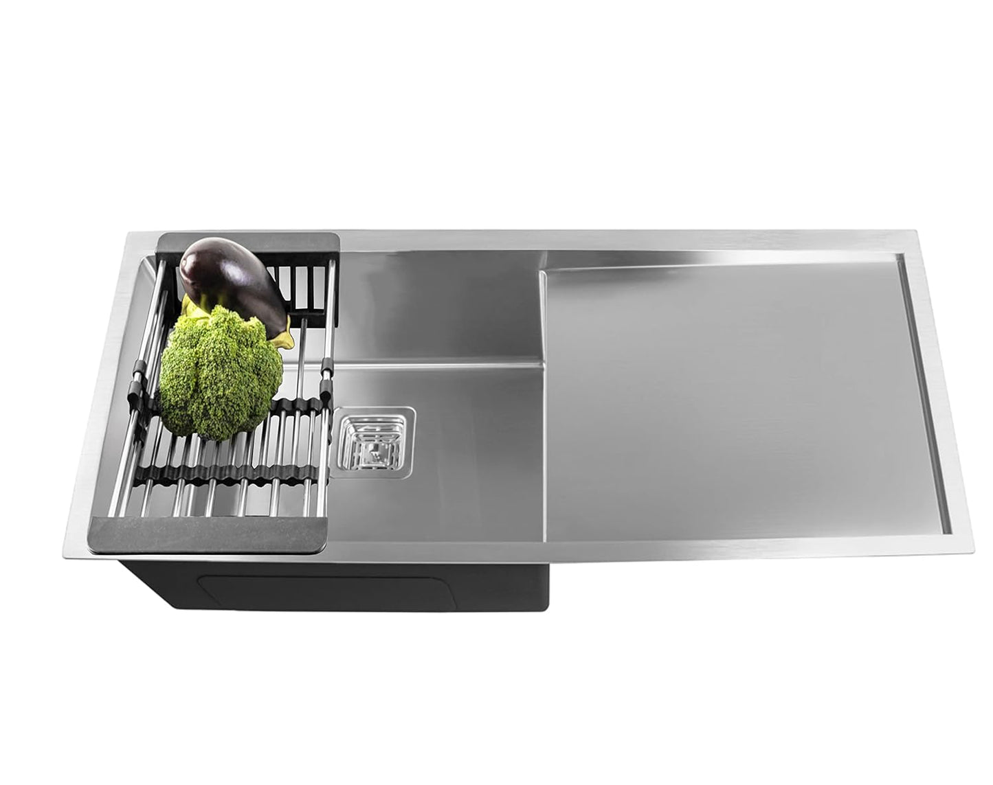 Fossa 40"x18"10" Inch Single Bowl With Drain Board SS-304 Grade Stainless Steel Handmade Kitchen Sink Matte Finish