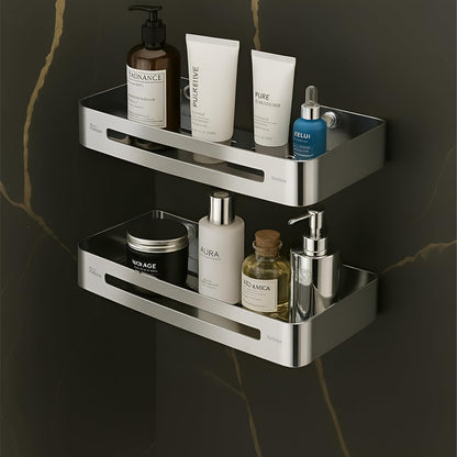 FOSSA Stainless Steel Bathroom Shelf/Kitchen Shelf/Bathroom Shelf and Rack/Wall Storage Shelf/Bathroom Accessories (Silver) 2 Set