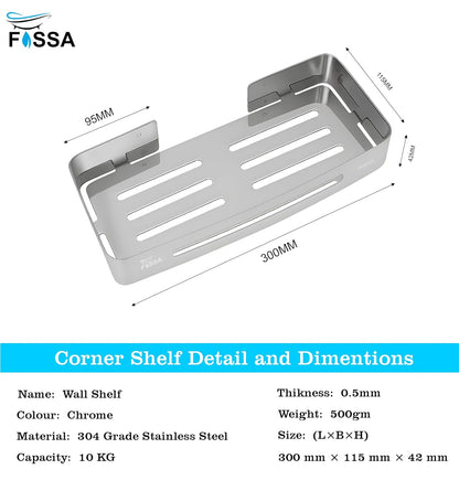 FOSSA Stainless Steel Bathroom Shelf/Kitchen Shelf/Bathroom Shelf and Rack/Wall Storage Shelf/Bathroom Accessories (Silver) 2 Set