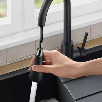 Fossa Kitchen Sink Mixer Tap with Pull Down Sprayer, Single Handle High Pull Out Kitchen Taps, Single Level Stainless Steel Black ( Light Weight )