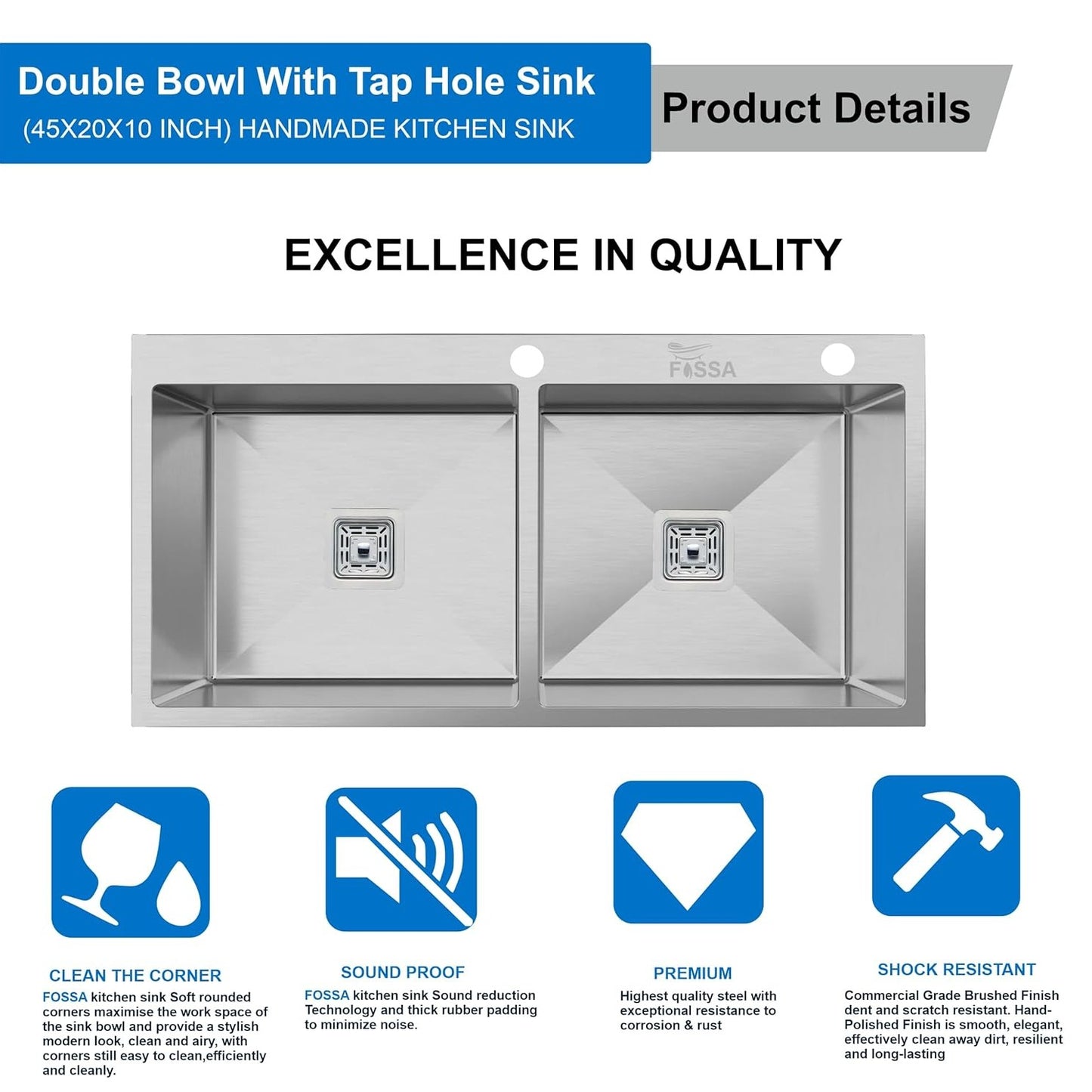 Double Bowl Handmade Stainless Steel Kitchen Sink With Tap Hole