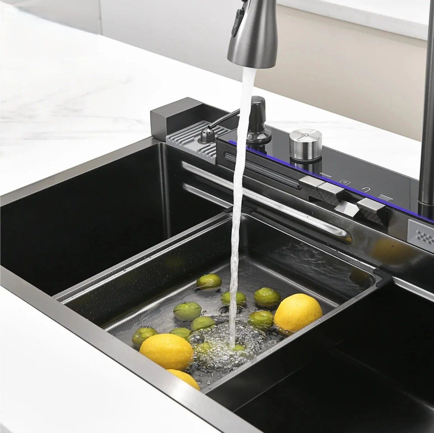 Fossa Fully Equipped Kitchen Sink with Integrated Waterfall and Pull-down Faucets
