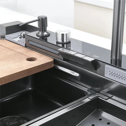 Fossa Fully Equipped Kitchen Sink with Integrated Waterfall and Pull-down Faucets