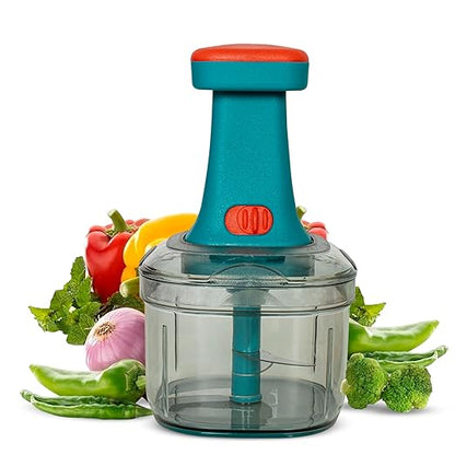 Manual Hand Press Push Chopper with Stainless Steel Blades for Effortless Chopping Vegetables & Fruits (650 ml, Plastic)