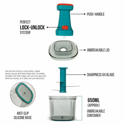 Manual Hand Press Push Chopper with Stainless Steel Blades for Effortless Chopping Vegetables & Fruits (650 ml, Plastic)