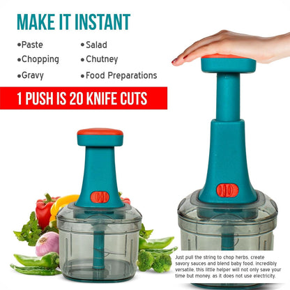 Manual Hand Press Push Chopper with Stainless Steel Blades for Effortless Chopping Vegetables & Fruits (650 ml, Plastic)