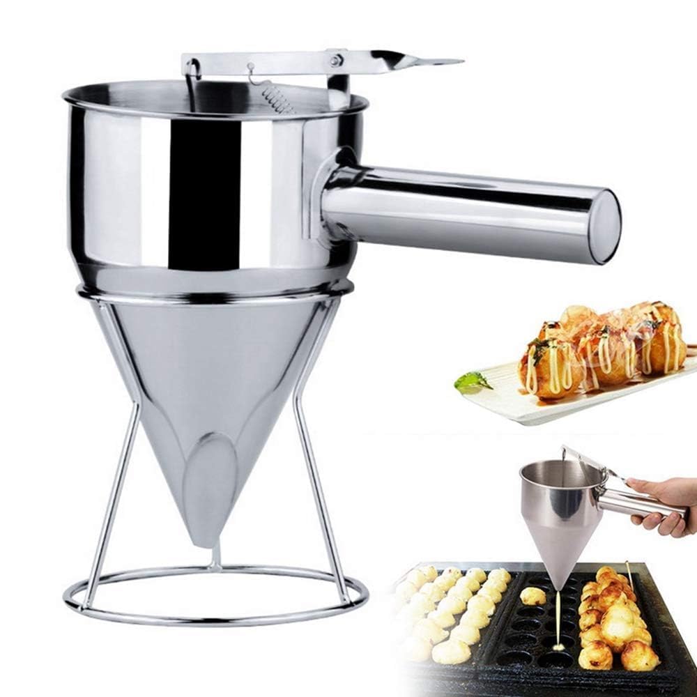 Pancake Batter Dispenser with Handle – Heavy Duty Stainless Steel Funnel for Baking & Cooking