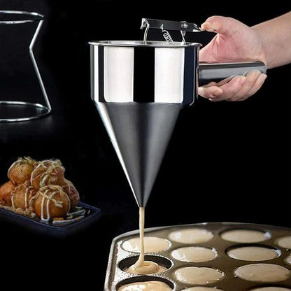 Pancake Batter Dispenser with Handle – Heavy Duty Stainless Steel Funnel for Baking & Cooking