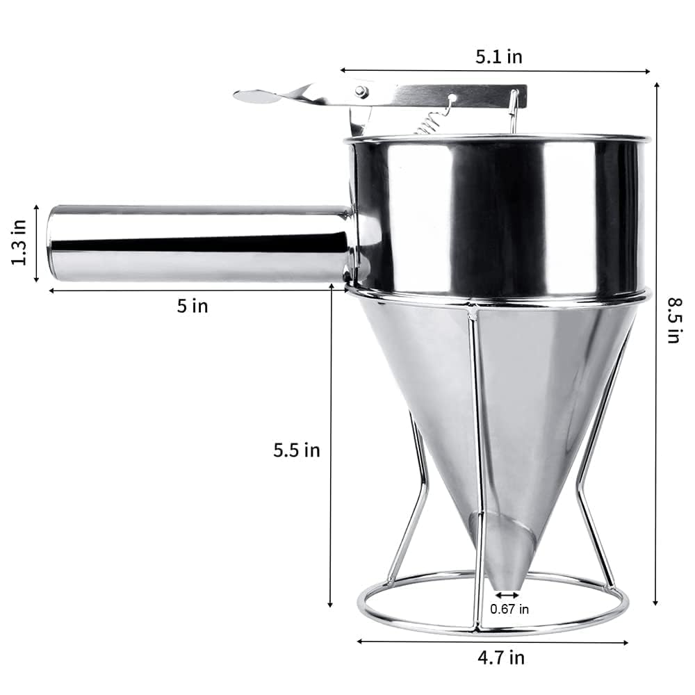 Pancake Batter Dispenser with Handle – Heavy Duty Stainless Steel Funnel for Baking & Cooking