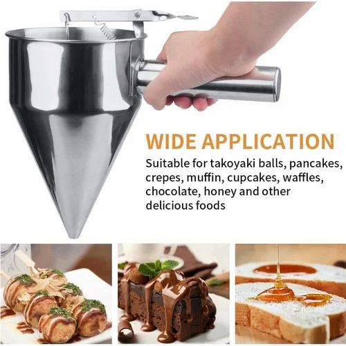 Pancake Batter Dispenser with Handle – Heavy Duty Stainless Steel Funnel for Baking & Cooking