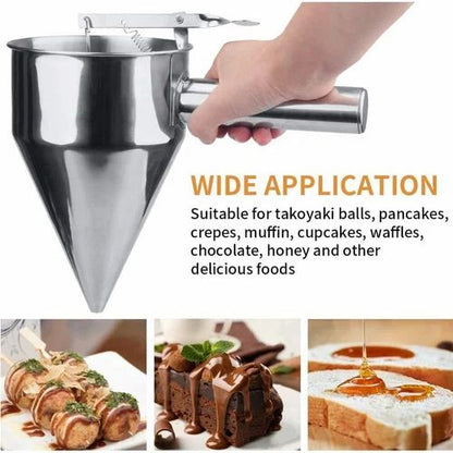Pancake Batter Dispenser with Handle – Heavy Duty Stainless Steel Funnel for Baking & Cooking