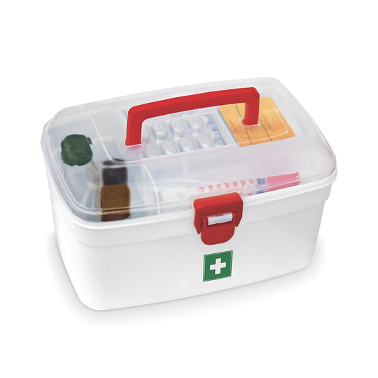Plastic Medicine Box | First Aid Organizer with Handle, Detachable Tray & Lockable Lid | Portable Medical Utility Cabinet (White, 2.5L)